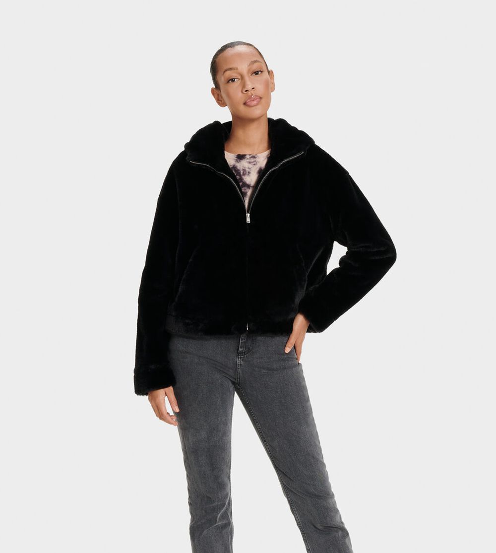 Ugg Mandy Faux Fur - Womens Hoodie - Black - NZ (8130HJXPM)